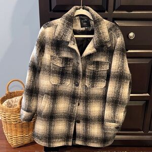 S.E.B. Women's Black and Gray Plaid Jacket very warm long in back SEBBY